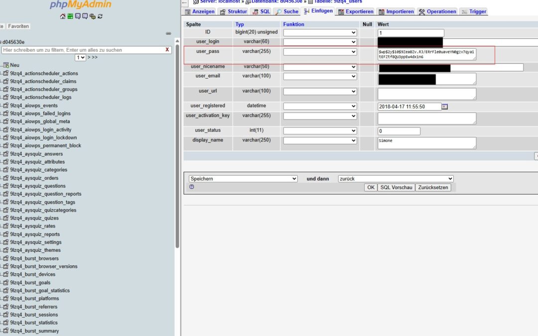 Benutzer verwalten in der Datenbank